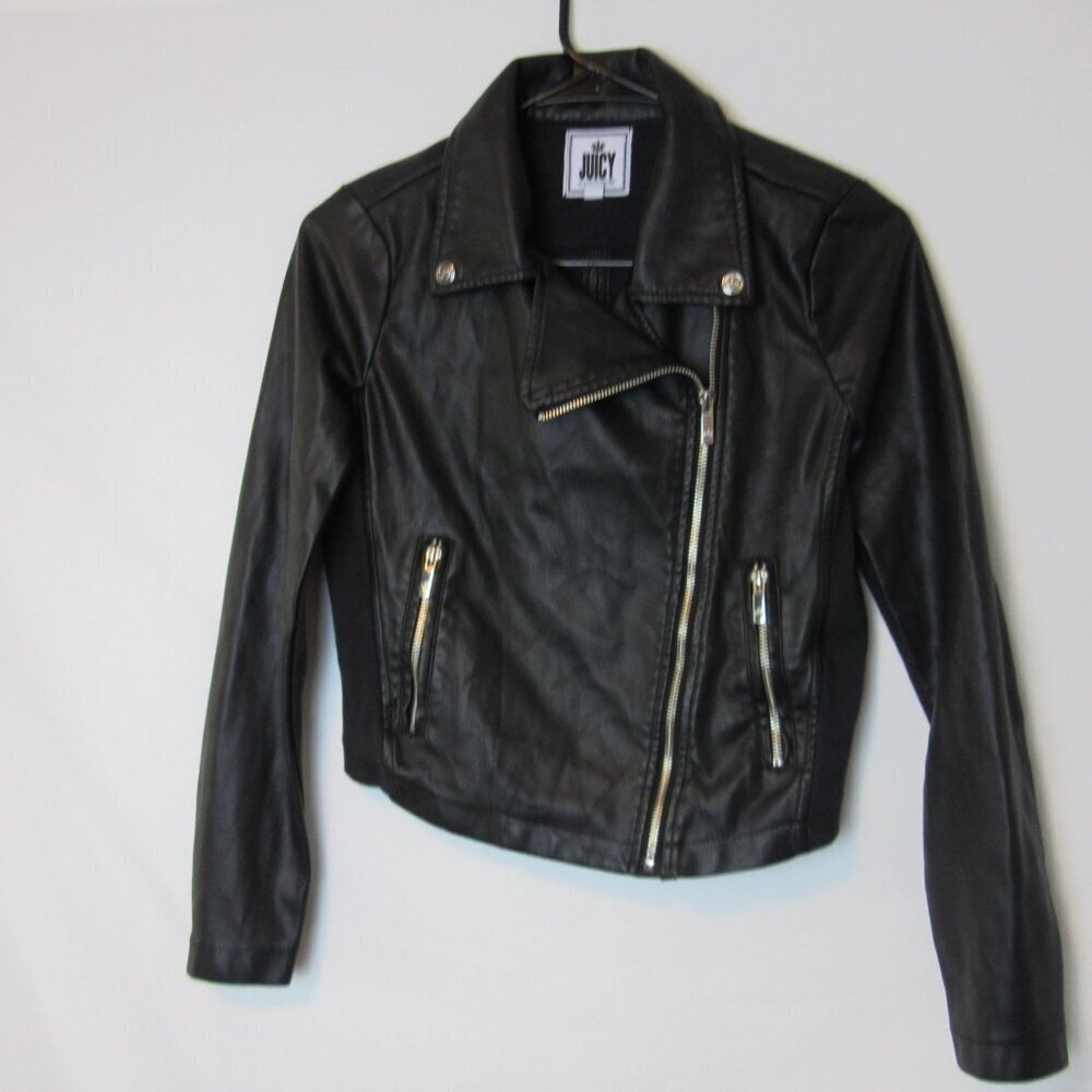 Juicy Couture Jacket Black Leather Moto Biker Goth Grunge Asymmetrical Zip XS